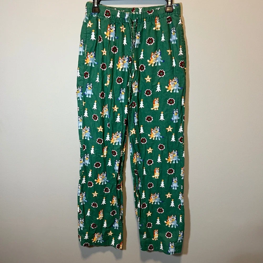 Hanna Andersson Bluey Christmas Flannel Pajama Set Green Women's Small 2 Piece
